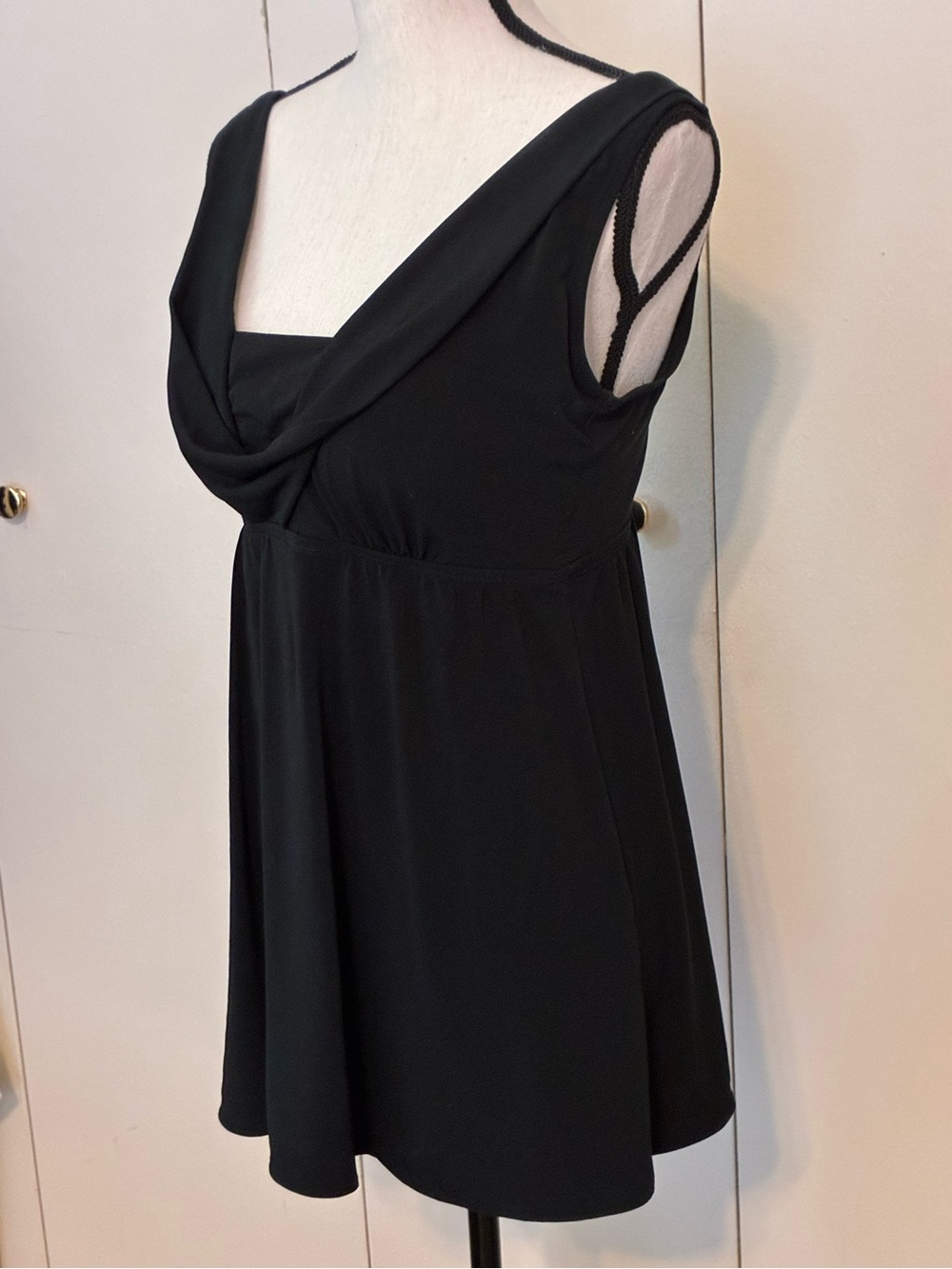 Black Draped Neck, Skirted Bathing Suit  by Longitude